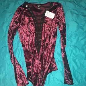 Velvet lace up bodysuit